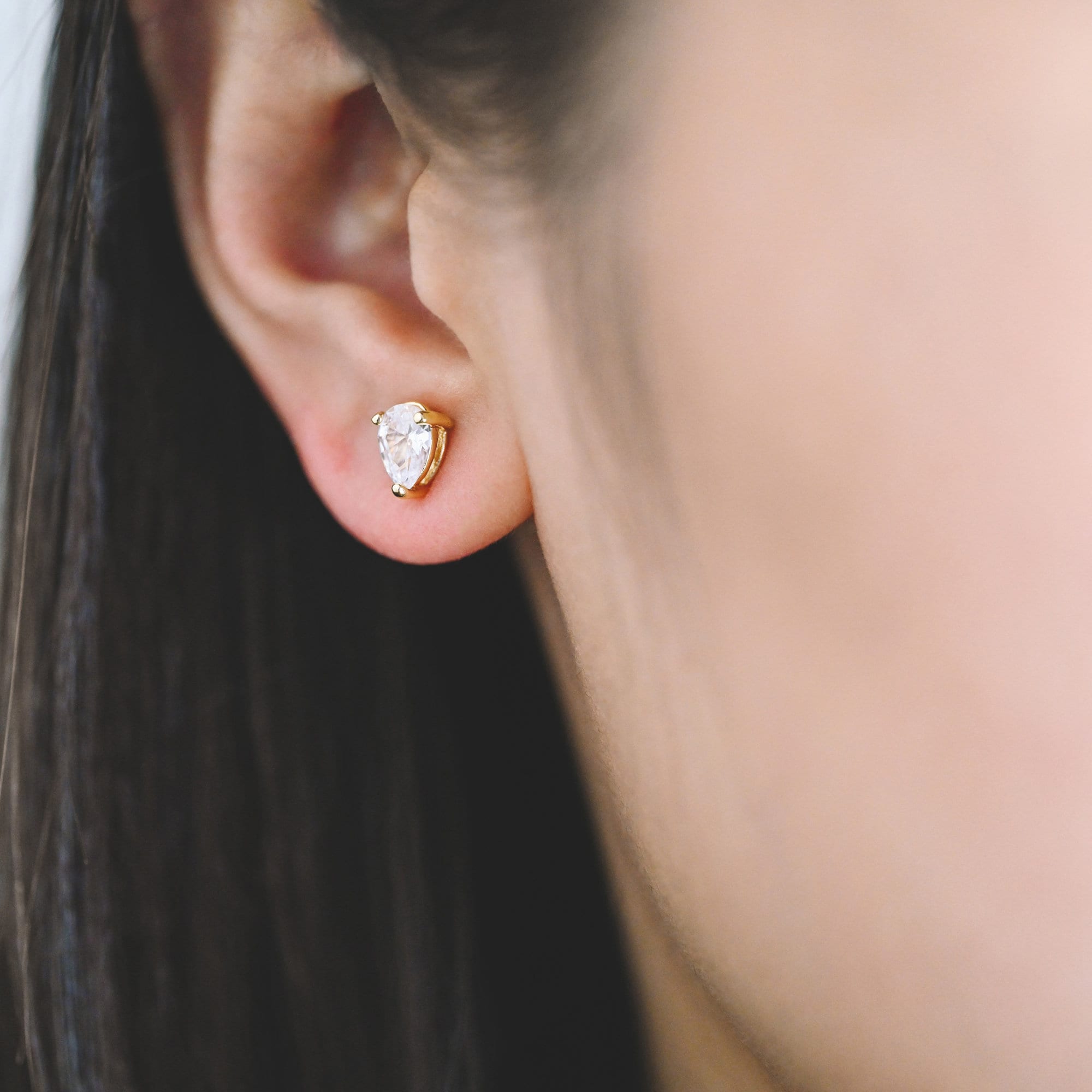 10pcs CZ Pave Teardrop Ear Posts, 18K Gold/ Rhodium Plated Brass, Water Drop Stud Earrings (GB-2618-B)